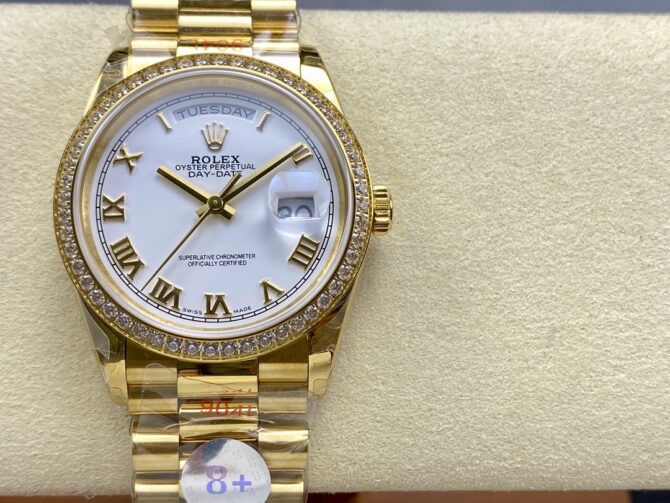 Replica Rolex Day Date 36 Yellow Gold m128348rbr 0064 White Dial