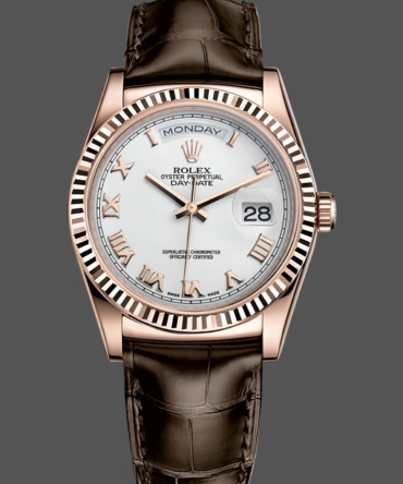 Replica Rolex Day Date 36 White Dial 118135 0064 Brown Leather Watch