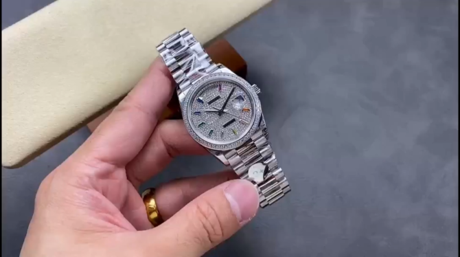 Replica Rolex Day Date 36mm White Gold 128349RBR 0006 Pave Rainbow