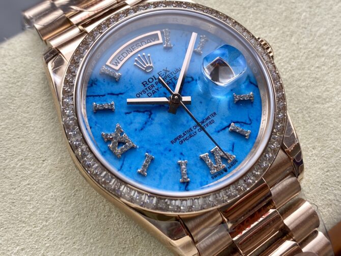 Replica Rolex Day Date Oyster 36 mm Everose Gold Diamonds Bezel M128345RBR 0068