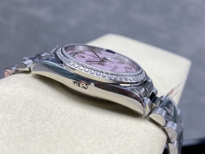 Replica Rolex Day Date 36 Platinum Pink Opal Diamond-Set Roman Dial Diamond Bezel m128396tbr 0009