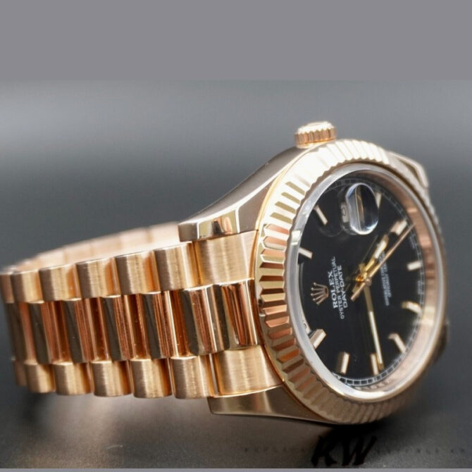 Replica Rolex Day-Date 218235 Black Index Dial Rose Gold 41MM Mens Watch