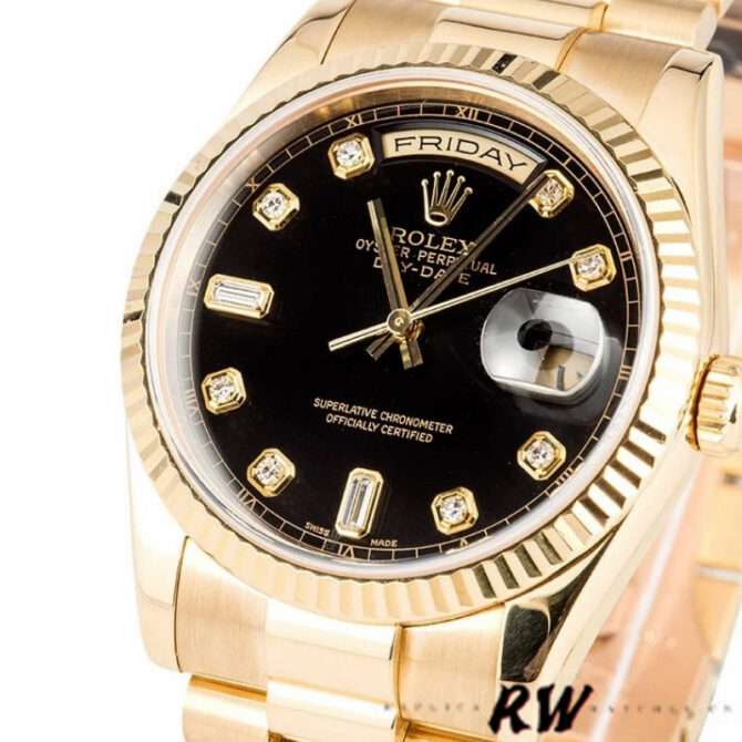 Replica Rolex Day Date 118238 Black Diamond Dial 36mm Mens Watch