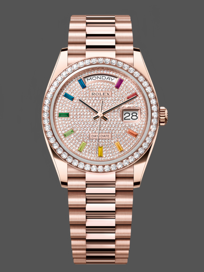 Replica Rolex Day Date 36mm 128345RBR 0042 Diamond Paved Dial President Watch