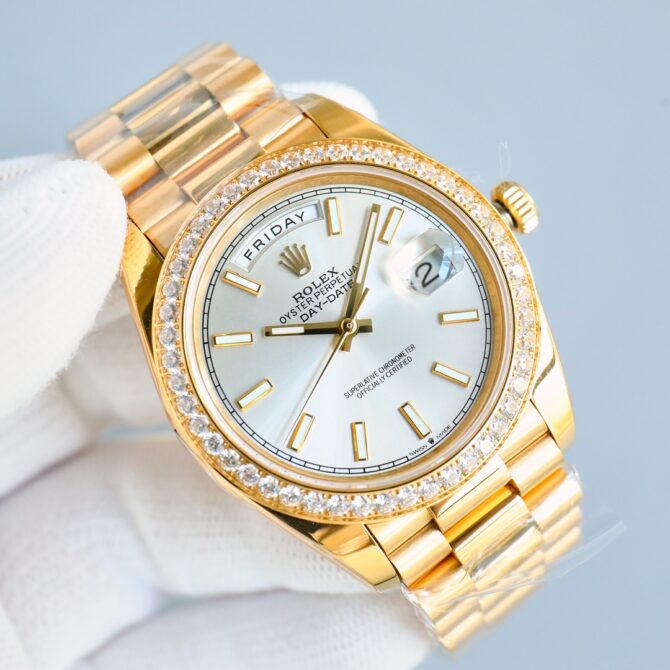 Replica Rolex Day Date 118348 Yellow Gold Black Diamond Dial 36mm Unisex Watch