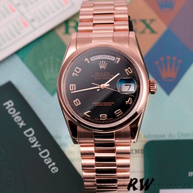 Replica Rolex Day-Date 118205 Black Arabic Dial 36mm Unisex Watch