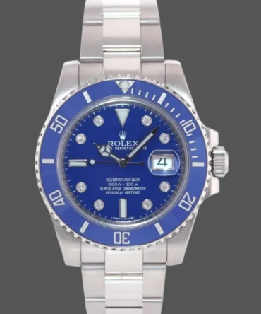 Rolex Submariner 16610 Stainless Steel Blue Bezel Diamond Dial 40mm Mens Replica Watch