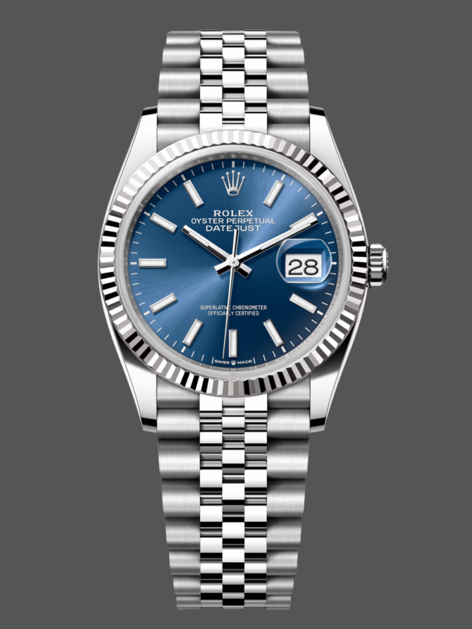 35741234 Blue Index Dial Fluted Bezel 36MM Unisex Replica Watch