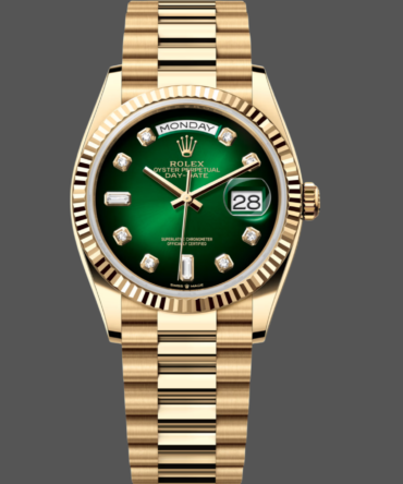 Replica Rolex Day-Date 128238 Fluted Bezel Green Diamond Dial 36MM Unisex Watch
