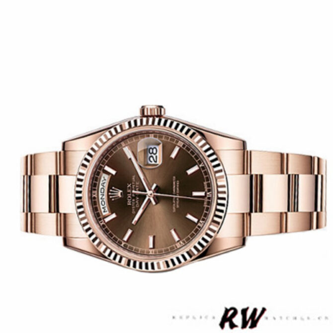 Replica Rolex Day-Date 118235 Fluted Bezel Chocolate Dial 36mm Unisex Watch