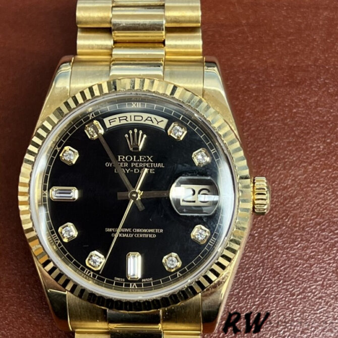 Replica Rolex Day Date 118238 Black Diamond Dial 36mm Mens Watch