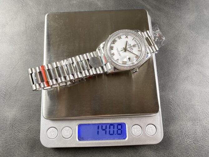 Replica Rolex Day Date 36 White Gold Diamond Bezel White Dial m128399tbr 0019