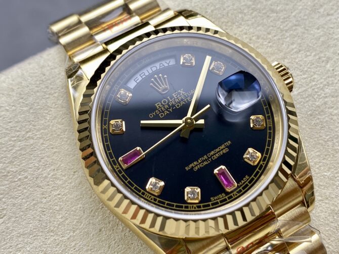Replica Rolex Day-Date 118235 Fluted Bezel Chocolate Dial 36mm Unisex Watch