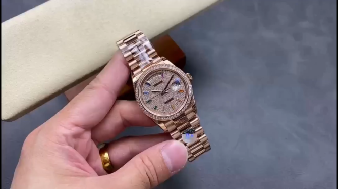 Replica Rolex Day Date 36mm 128345RBR 0042 Diamond Paved Dial President Watch