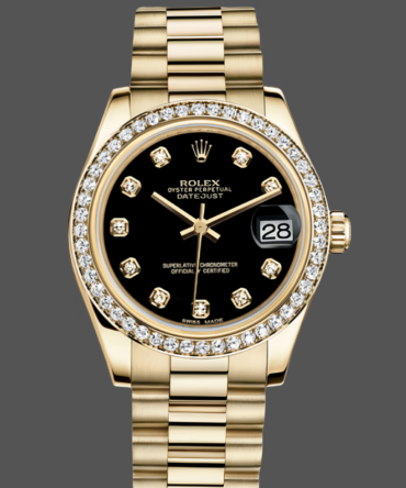 Rolex Datejust 31mm Yellow Gold Black Dial 178288 0011 Ladies Watch