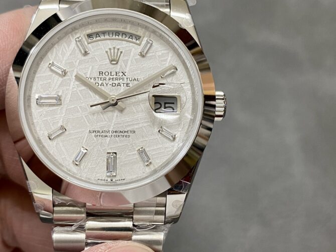 Replica Rolex Day-Date 40mm Platinum Meteorite Baguette 228206 0036 Men's Watch