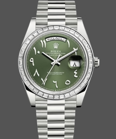 Replica Rolex Day-Date 40 Platinum Arabic Numerals Green with Diamonds 228396tbr