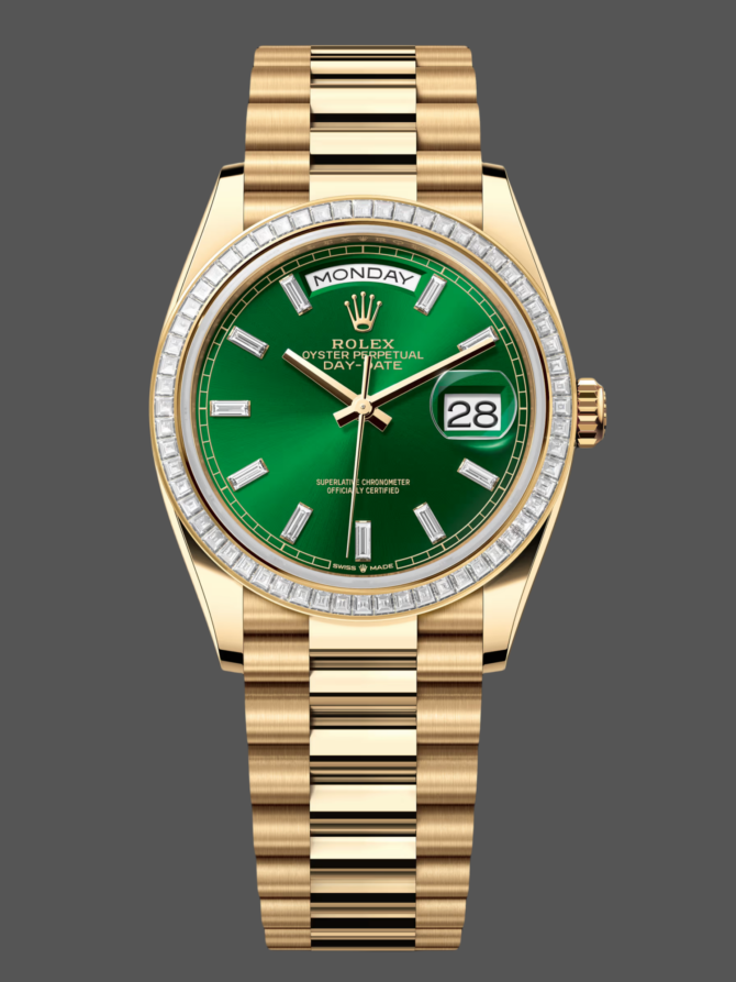Replica Rolex Day Date 36mm Green Dial Diamond-Set Bezel President Bracelet m128398tbr 0035