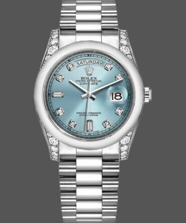 Replica Rolex Day-Date 118296 Platinum Ice Blue Dial Diamond 36mm Unisex Watch