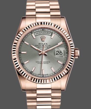 Replica Rolex Day-Date 118235 Rhodium Grey Dial Rose Gold 36mm Unisex Watch