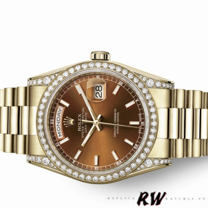 Replica Rolex Day-Date 118388 Yellow Gold Green Index Dial 36MM Unisex Watch