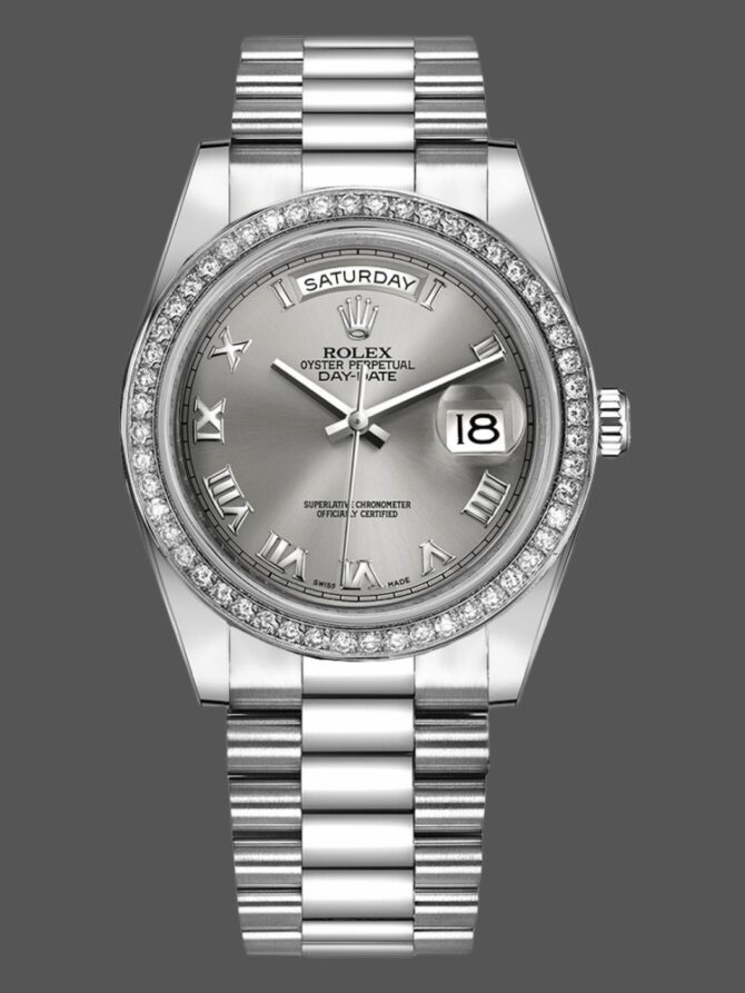 Replica Rolex Day-Date 218349 Rhodium Grey Dial 41MM Mens Watch