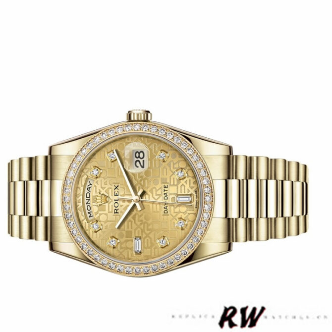 Replica Rolex Day Date 118348 Champagne Jubilee Diamond Dial Yellow Gold 36mm Unisex Watch