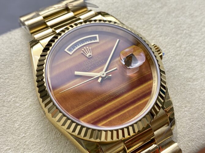Replica Rolex Day Date 18038 Yellow Gold Tigers Eye Watch