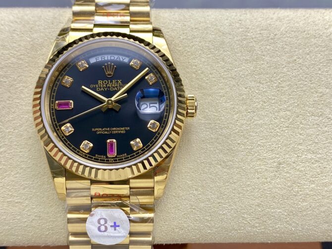 Replica Rolex Day-Date 118235 Fluted Bezel Chocolate Dial 36mm Unisex Watch