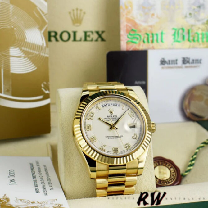 Replica Rolex Day-Date 218238 Ivory Dial Yellow Gold 41MM Mens Watch