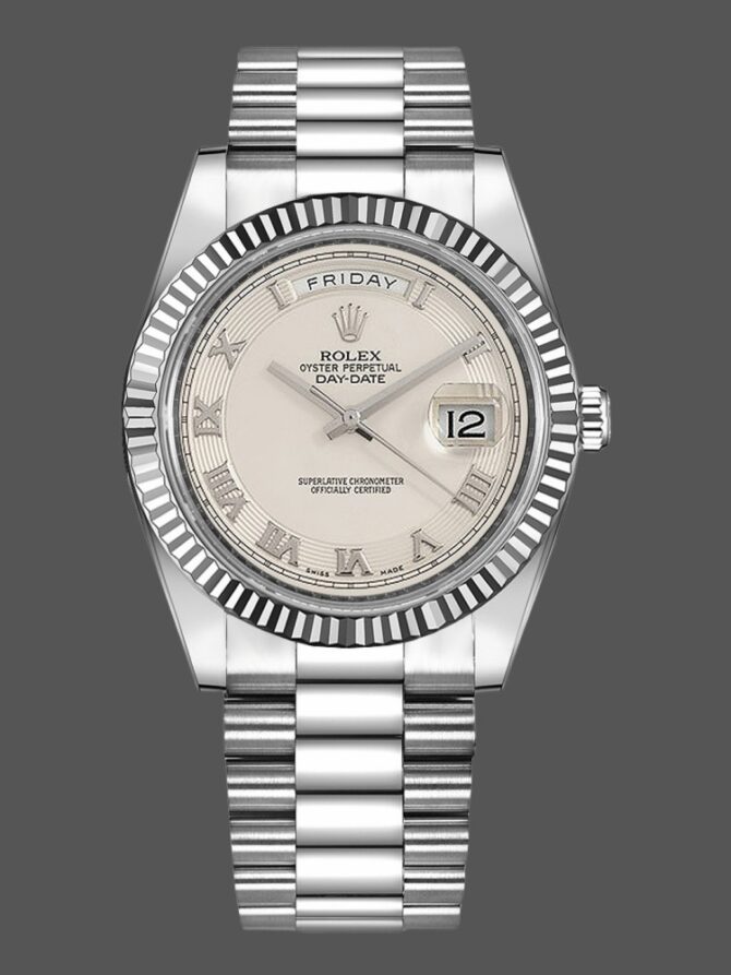 Replica Rolex Day-Date 218239 Ivory Roman Numerals Dial White Gold 41MM Mens Watch