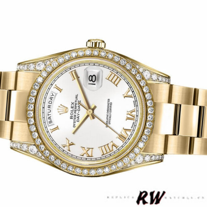 Replica Rolex Day-Date 118388 Yellow Gold Green Index Dial 36MM Unisex Watch