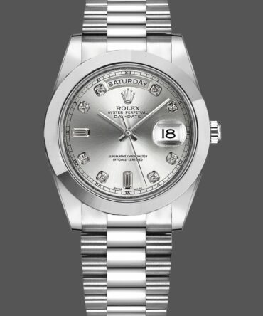 Replica Rolex Day-Date 218206 Silver Diamond Dial Platinum 41MM Mens Watch