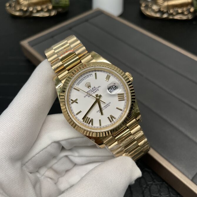 Replica Rolex Day-Date 228238 White Roman Dial Fluted Bezel 40mm Mens Watch