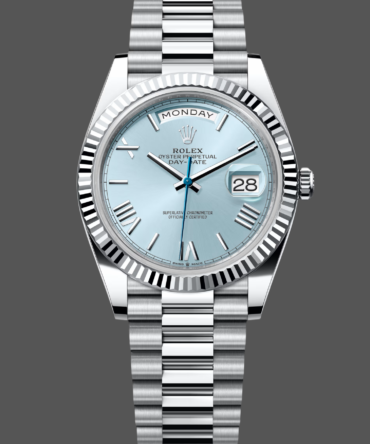 Replica Rolex Day-Date 228236 0012 Fluted Bezel Ice Blue Dial 40MM Mens Watch
