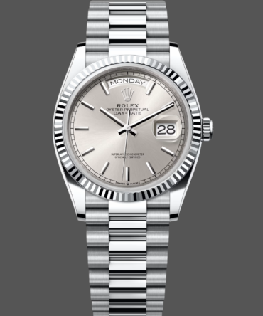 Replica Rolex Day Date 36mm Platinum White Gold Silver Index 128236 0001