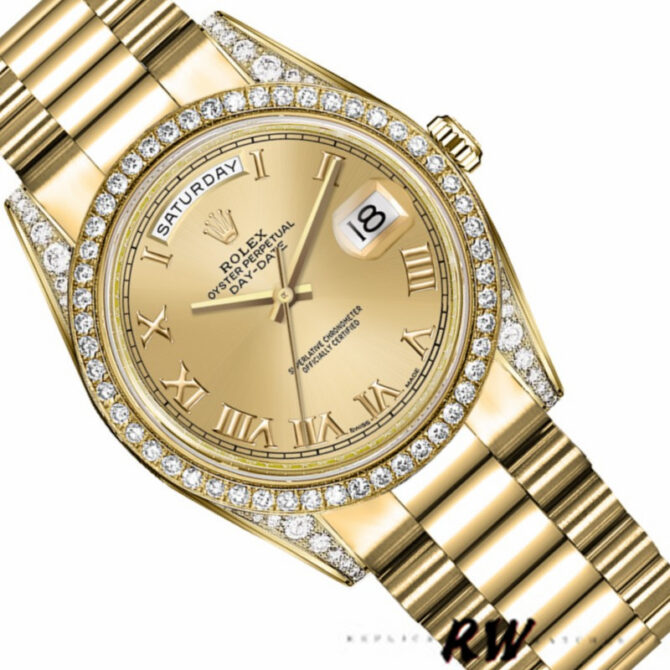 Replica Rolex Day-Date 118388 Yellow Gold Green Index Dial 36MM Unisex Watch