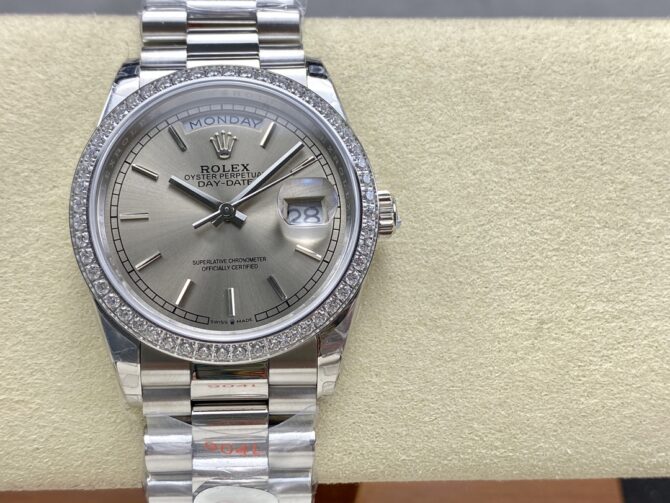 Replica Rolex Day Date 36mm Platinum and Diamonds Bezel 128396tbr 0004