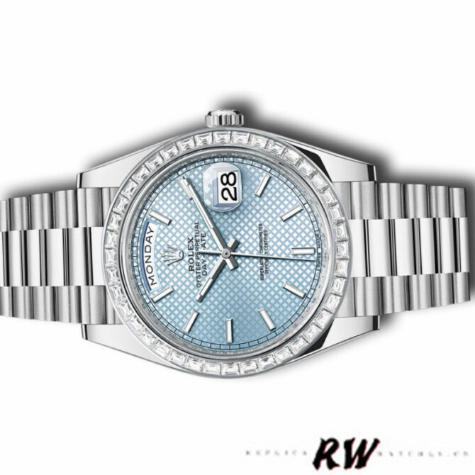 Replica Rolex Day-Date 228396TBR Ice Blue Diamond Dial Diamond Bezel 40mm Mens Watch