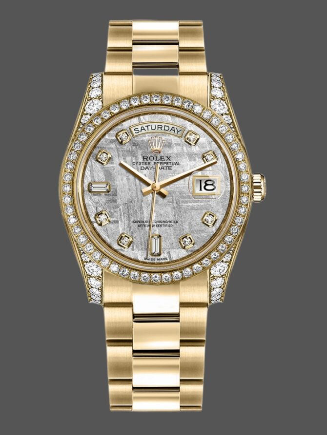 Replica Rolex Day-Date 118388 Yellow Gold Green Index Dial 36MM Unisex Watch