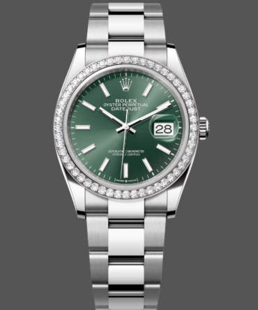 Rolex Datejust 36 White Gold & Diamonds Mint Green Dial M126284RBR 0044 Women's Watch