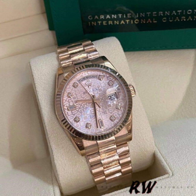 Replica Rolex Day-Date 118235 Everose Gold Pink Jubilee dial 36mm Lady Watch