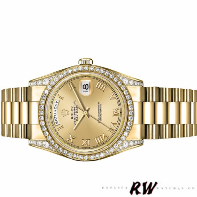 Replica Rolex Day-Date 118388 Yellow Gold Green Index Dial 36MM Unisex Watch