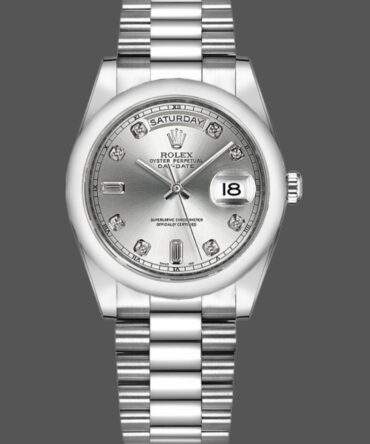 Replica Rolex Day-Date 118209 White Gold Silver Diamond Dial Automatic 36mm Unisex Watch