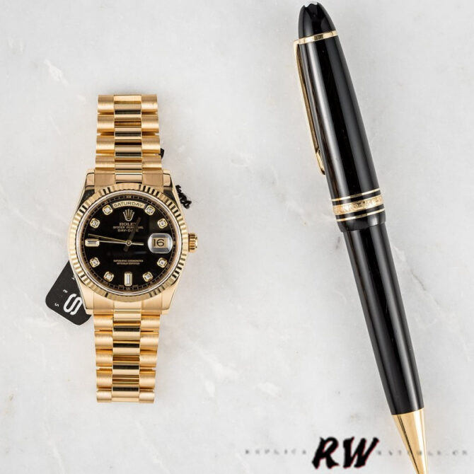 Replica Rolex Day Date 118238 Black Diamond Dial 36mm Mens Watch