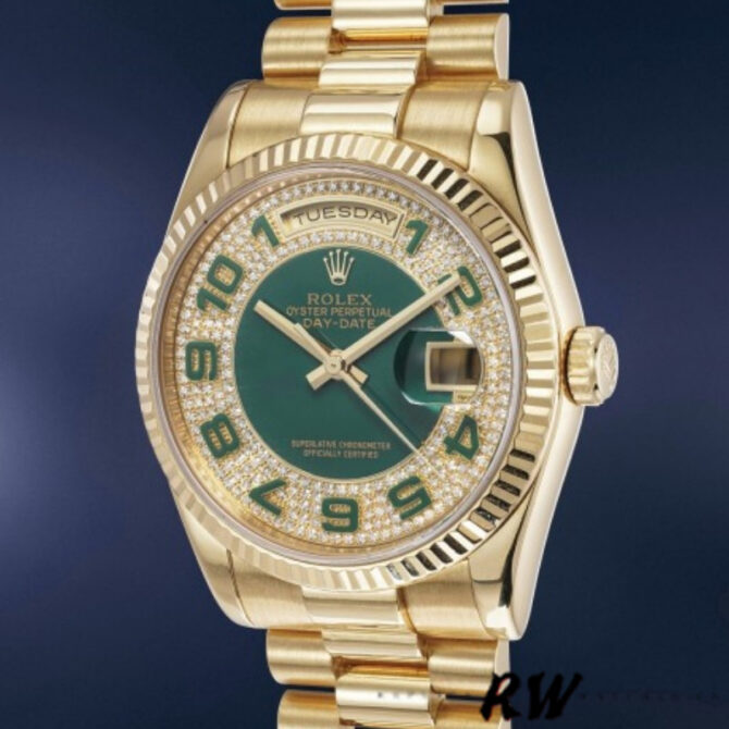 Replica Rolex Day-Date 118238 Green Diamond Pave Dial 36mm Unisex Watch