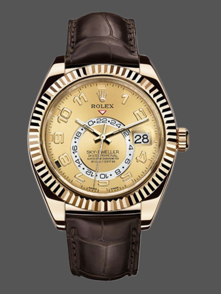 Rolex Sky-Dweller 326138 Champagne Arabic Dial Yellow Gold 42MM Mens Replica Watch