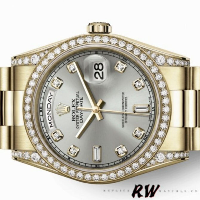 Replica Rolex Day-Date 118388 Yellow Gold Green Index Dial 36MM Unisex Watch