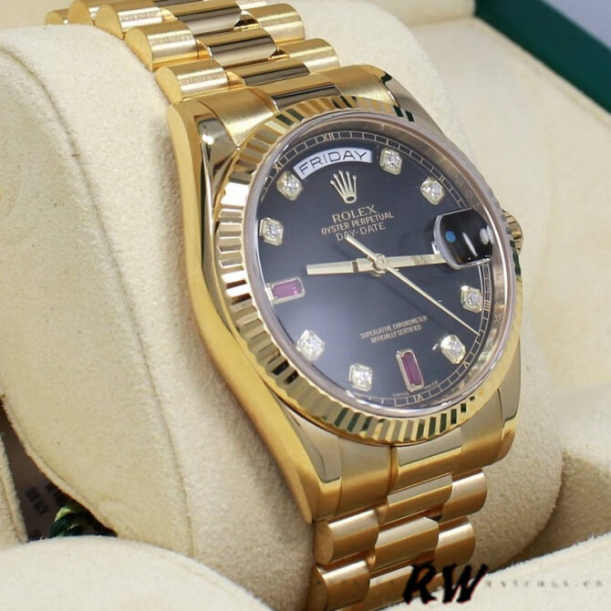 Replica Rolex Day-Date 118235 Fluted Bezel Chocolate Dial 36mm Unisex Watch