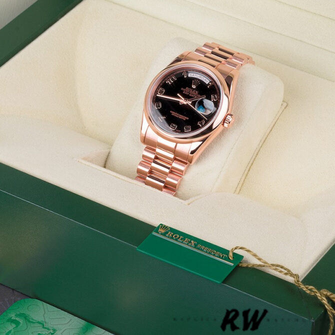 Replica Rolex Day-Date 118205 Black Arabic Dial 36mm Unisex Watch